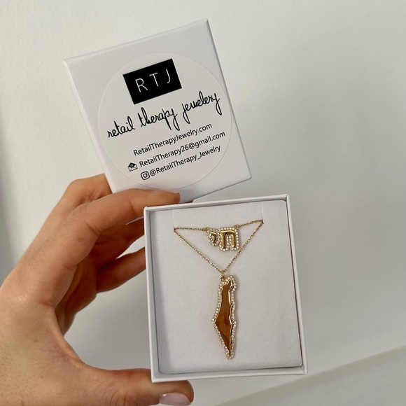 Map of Israel CZ outline Jewish Star flag Magen David necklace - Picture 2 of 3